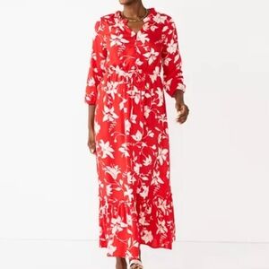 NWT Beautiful Croft & Barrow Three Quarter Sleeve Ruffle Hem Maxi Dress XXL